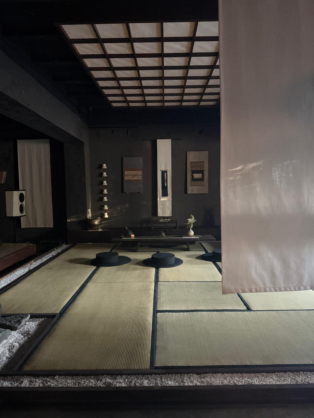 Tatami room set with cushions and a low table